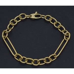 Real 14K Yellow Gold 71/4" Paperclip Charm Oval Chain Bracelet 4.1gr